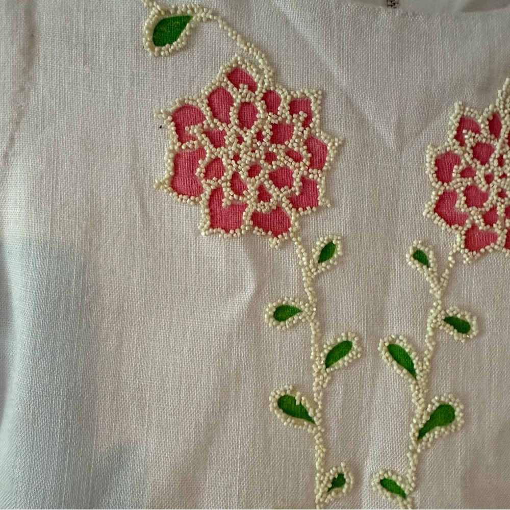 Vintage 1960s Beaded Floral Shift Dress – Size Apx  XS/S - Picture 6 of 8